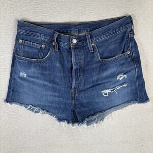 Levis 501 Denim Shorts Womens 31 (ACTUAL 33) Blue Cutoff Cheeky Beach Festival